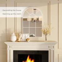 HOMCOM 90 X 61cm Arched Grid Mirror - White(m-4)