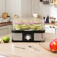 HOMCOM 5 Tier Food Dehydrator, 245W Stainless Steel Food Dryer Machine with Adjustable Temperature for Drying Fruit, Meat, Vegetable, Jerky and Pet Treat, Black(m-8)