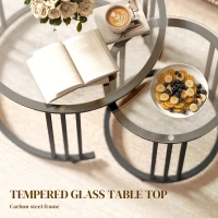 HOMCOM Round Coffee Tables Set of 2, Nesting Tables with Tempered Glass Top and Steel Frame, Black(m-5)