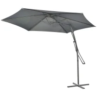 Outsunny Ombrellone a braccio con leva laterale e base a croce, Ø293 cm, Grigio scuro(m-6)