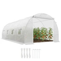 Outsunny 6 x 3 x 2 m Polytunnel Greenhouse, Walk-in Polytunnel Tent with Metal Frame, Zippered Door, and 8 Windows for Garden and Backyard, White(m-10)