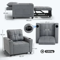 HOMCOM 3-in-1 Single Sofa Bed, Convertible Sleeper Chair Bed - Dark Grey(m-3)