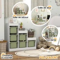 AIYAPLAY Meuble de rangement pour jouets des enfants avec 6 bacs amovibles, 3 niveaux de rangement, 96 x 38,5 x 90, vert(m-5)