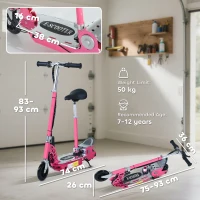HOMCOM Foldable Powered Scooter with Adjustable Seat, Brake, Pink(m-3)