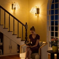 HOMCOM Led Wall Lamp 2 Pack, 5W Modern Indoor Starry Wall Light, Colour Temperature Adjustable 3000K/4000K/6500K, for Bedroom, Living Room, Hallway, Stairs, Black(m-9)