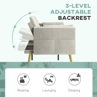 HOMCOM sofa 2 osobowa z funkcją spania regulowane oparcie miękkie poduszki pokrycie aksamitowe do salonu pokoju gościnnego Beżowy(m-5)