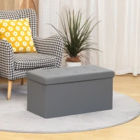 HOMCOM Storage Ottoman Bench, 89L PU Leather Folding Foot Rest Stool, End of Bed Bench, Easy Assembly, for Living Room, Bedroom, Entryway, Grey(m-2)