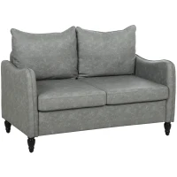 HOMCOM Faux Leather Marble-Effect Two-Seater Sofa - Grey(m-11)