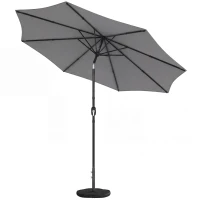 Outsunny 2.7 m Garden Parasol Umbrella with Cross Base and Sandbag, Retractable Ribs, Outdoor Table Market Umbrella, Light Grey(m-10)