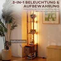 HOMCOM LED-Stehlampe mit Regalen, einstellbare Helligkeit, Fußschalter für Schlafzimmer, Rustikales Braun(m-4)