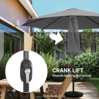 Outsunny 2.7 m Garden Parasol Umbrella with Cross Base and Sandbag, Retractable Ribs, Outdoor Table Market Umbrella, Light Grey(m-9)
