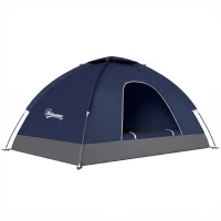 Outsunny 2 Person Camping Tent, Dome Tent with Zipped Doors, Storage Pocket, Portable Handy Bag, Navy Blue(m-1)