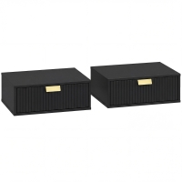 HOMCOM Modern Floating Nightstands Set of 2, Wall Mounted Bedside Tables with Wave Drawer Black