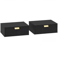 HOMCOM Modern Floating Nightstands Set of 2, Wall Mounted Bedside Tables with Wave Drawer Black(m-1)