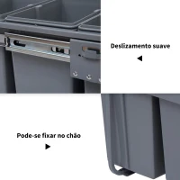 HOMCOM Cubos de Lixo para Cozinha com 3 recipientes de Reciclagem Removíveis 1x20L e 2x10L Metal e Plástico 48x34,2x41,8cm Cinza(m-6)
