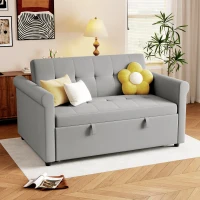 HOMCOM Two-Seater Velvet-Feel Sofa Bed - Grey(m-12)