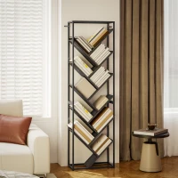 HOMCOM 10 Shelf Industrial-Style Bookshelf - Black/Grey(m-8)