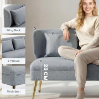 HOMCOM 2 Seater Sofa, Linen-look Fabric Small Sofa with Wing Back, Thick Seat, Metal Legs, Light Grey(m-5)