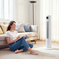 HOMCOM 28dB Tower Fan for Bedroom, 26 ft/s Velocity Standing Cooling Fan with 80° Oscillating, 12 Speeds, LED Display, 4 Modes, 12H Timer, Bladeless, Remote Control, 36 inch, White(m-2)