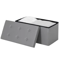 HOMCOM Storage Ottoman Bench, 89L PU Leather Folding Foot Rest Stool, End of Bed Bench, Easy Assembly, for Living Room, Bedroom, Entryway, Grey(m-11)