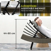 Outsunny Poly Rattan Ligstoel S-vormige Tuinligstoel met 5-voudig verstelbare Rugleuning, Hoofdkussen, Ademend en UV-bestendig(m-5)