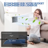 HOMCOM Climatizor mobil 9000 BTU/h 3 în 1 răcire ventilator dezumidificator temporizator 24H și telecomandă alb(m-5)