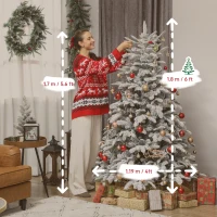 HOMCOM 6 ft Artificial Flocked Christmas Tree with 1182 Branches, Hinged Xmas Tree with Foldable Metal Stand, Easy Assembly for Home Office Decor(m-3)