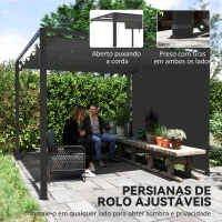 Outsunny Pérgola de Jardim de Alumínio 3x3 m com Teto Retrátil e Lateral Enrolável UPF30+ Pérgola para Exterior Cinza(m-4)