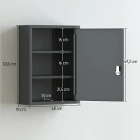 kleankin Armário de medicamentos para montagem na parede com fechadura, armário de parede em aço de 3 níveis, 40 x 15 x 53,5 cm, Cinza carvão(m-3)