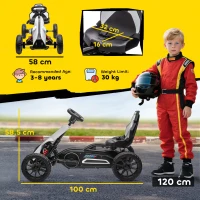 HOMCOM 12V Electric Go-Kart for Kids, Ride-On Racing Go-Kart, with Forward and Reversing Functions, for Ages 3-8 Years - White(m-3)