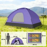 Outsunny 2 Person Camping Tent, Dome Tent with Zipped Doors, Storage Pocket, Portable Handy Bag, Light Purple(m-3)