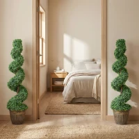 HOMCOM Set of 2 Artificial Plants, Topiary Spiral Boxwood Trees with Pot, for Home Indoor Outdoor Decor, 120cm(m-8)