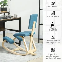 HOMCOM Chaise à genoux ergonomique avec dossier, siège assis genoux à bascule, correcteur de posture 51x84x93cm bleu foncé(m-5)