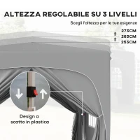 Outsunny Gazebo da Giardino 3x3m Pieghevole con Altezza Regolabile, Protezione UPF50+ e Borsa, Grigio Chiaro(m-5)