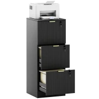 HOMCOM Filing Cabinet, Fluted Vertical File Cabinet with 3 Lockable Drawers and Hanging Rails, Black(m-10)