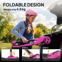 AIYAPLAY Three-Wheel Foldable Electric Scooter for Kids Aged 6-10 Years, Pink(m-9)