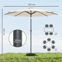 Outsunny 2.7 m Garden Parasol Umbrella with Cross Base and Sandbag, Retractable Ribs, Outdoor Table Market Umbrella, Cream White(m-3)