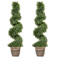 HOMCOM Set of 2 Artificial Plants, Topiary Spiral Cypressd Trees with Pot, for Home Indoor Outdoor Decor, 120cm(m-10)