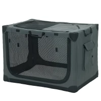 PawHut Soft Dog Crate Pet Travel Crate 90 x 64 x 64 cm with Removable Pad Mesh Window Army Green(m-11)
