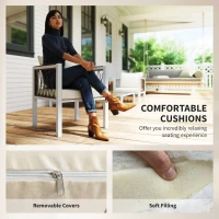 Outsunny 4 Piece Rattan Garden Furniture Set with Loveseat, 2 Armchairs, Table, Metal Frame Patio Conversation Set, Cream White(m-5)