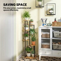 Outsunny Stojak na rośliny 7 poziomów, wysokość 130 cm, drewniany regał na kwiaty, wielopoziomowy, jasnobrązowy(m-6)