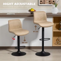 HOMCOM Bar Stools Set of 2, PU Leather Barstools with Backrest and Footrest for Kitchen, Counter, Breakfast Bar, Light Brown(m-6)