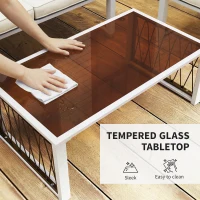 Outsunny 4 Piece Rattan Garden Furniture Set with Loveseat, 2 Armchairs, Table, Metal Frame Patio Conversation Set, Cream White(m-8)