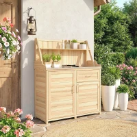 Outsunny Armario de Jardín en Madera con Superficie de Trabajo en Metal Galvanizado Cajón y Estantería 100x45x129,5cm Natural(m-5)