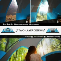 Outsunny 5-6 Man Camping Tent, Tunnel Tent, Water Resistant Hiking Shelter with Groundsheet and Carry Bag, Light Blue(m-4)