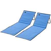 Outsunny Strandligstoel, opvouwbaar, verstelbare rugleuning, zijvak, zachte vulling, stalen frame, Blauw, 142x51x40cm(m-10)