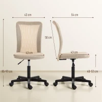 Vinsetto Computer Desk Chair, Mesh Office Chair with Adjustable Height and Swivel Wheels, Armless Study Chair, Beige(m-3)