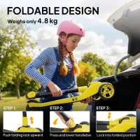 AIYAPLAY Three-Wheel Foldable Electric Scooter for Kids Aged 6-10 Years, Yellow(m-9)