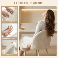 HOMCOM Eetkamerstoelen, Keukenstoelen, zacht gestoffeerd met Chenille, 50,5 x 57,5 x 78,5 cm, Crème-wit(m-6)