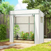 Outsunny Serre de jardin murale adossée avec 1 porte enroulable, bâche PE renforcée, 2 fenêtres, dim. 196L x 77l x 197/178H cm(m-7)